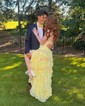Ball Gown Strapless Chiffon Tiered Prom Dresses With Appliques