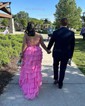Ball Gown Strapless Chiffon Tiered Prom Dresses With Appliques