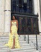 Ball Gown Strapless Chiffon Tiered Prom Dresses With Appliques