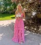 Ball Gown Strapless Chiffon Tiered Prom Dresses With Appliques