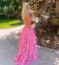 Ball Gown Strapless Chiffon Tiered Prom Dresses With Appliques