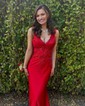 Mermaid V-neck Satin Corset Prom Dresses With Appliques
