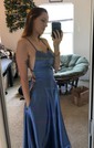 A-line Scoop Neck Satin Prom Dresses With Ruched