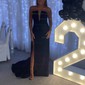 Black Mermaid Strapless Stretch Crepe Prom Dresses
