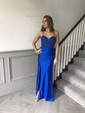 Sheath/Column Strapless Satin Corset Prom Dresses With Appliques