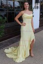 Sheath/Column Strapless Satin Beaded Prom Dresses With Ruffle