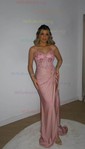 Sheath/Column V-neck Ruched Jersey Prom Dresses With Appliques