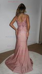 Sheath/Column V-neck Ruched Jersey Prom Dresses With Appliques