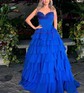 Ball Gown Strapless Satin Chiffon Ruffle Tiered Prom Dresses