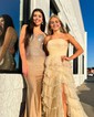 Ball Gown Strapless Tulle Tiered Prom Dresses With Appliques