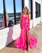 Sheath/Column V-neck Satin Corset Prom Dresses With Bow