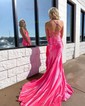 Sheath/Column V-neck Satin Corset Prom Dresses With Bow