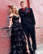 Ball Gown Off-the-shoulder Tulle Tiered Prom Dresses With Appliques