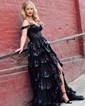 Ball Gown Off-the-shoulder Tulle Tiered Prom Dresses With Appliques