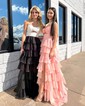 Ball Gown Strapless Chiffon Ruffle Tiered Prom Dresses