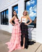 Ball Gown Strapless Chiffon Ruffle Tiered Prom Dresses