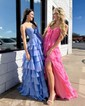 Ball Gown Strapless Chiffon Ruffle Tiered Prom Dresses