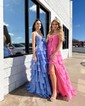 Ball Gown Strapless Chiffon Ruffle Tiered Prom Dresses