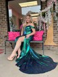Sparkly Mermaid Off-the-shoulder Metallic Prom Dresses with Ruched
