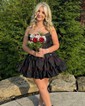 Corset Bubblegum Skater Satin Ruffle Bow Homecoming Dresses