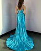 Mermaid V-neck Satin Corset Prom Dresses With Ruched