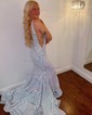 Mermaid V-neck Backless Sparkly Sequin Prom Dresses