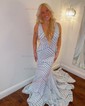 Mermaid V-neck Backless Sparkly Sequin Prom Dresses