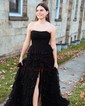 Ball Gown Strapless Tulle Tiered Prom Dresses With Appliques