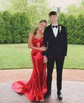Sheath/Column Strapless Satin Cut Out Prom Dresses With Ruched