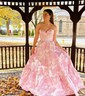 Ball Gown Strapless Satin Floral Prom Dresses With Ruched