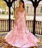 Ball Gown Strapless Satin Floral Prom Dresses With Ruched