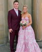 Ball Gown Strapless Satin Floral Prom Dresses With Ruched