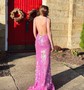 Sheath/Column V-neck Backless Sparkly Sequin Prom Dresses