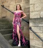 Sheath/Column Off-the-shoulder Sparkly Sequin Prom Dresses