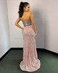 Sheath/Column Strapless Sparkly Sequin Prom Dresses With Beading
