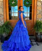 Ball Gown V-neck Tulle Ruffle Tiered Prom Dresses