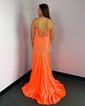 Sheath/Column Strapless Satin Corset Beaded Prom Dresses