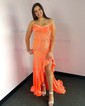 Sheath/Column Strapless Satin Corset Beaded Prom Dresses