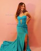 Mermaid Strapless Glitter Corset Prom Dresses With Ruched