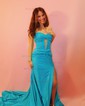 Mermaid Strapless Glitter Corset Prom Dresses With Ruched