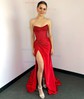 Sheath/Column Strapless Satin Beaded Prom Dresses With Ruched