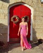 Sheath/Column Strapless Lace Corset Prom Dresses With Ruched