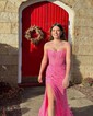 Sheath/Column Strapless Lace Corset Prom Dresses With Ruched