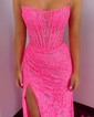 Sheath/Column Strapless Lace Corset Prom Dresses With Ruched