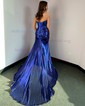 Sheath/Column Strapless Metallic Prom Dresses With Ruched