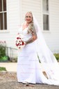 Trumpet/Mermaid V-neck Stretch Crepe Sweep Train Wedding Dresses With Appliques Lace