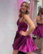 Unique Gold Skater Cut Out Pleated Homecoming Dresses