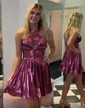 Unique Gold Skater Cut Out Pleated Homecoming Dresses