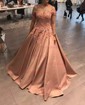 Ball Gown Off-the-shoulder Satin 3D Floral Prom Dresses With Appliques