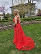 Black Ball Gown V-neck Tulle Prom Dresses With Appliques